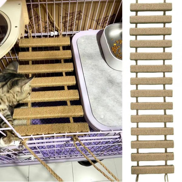 Grattoirs 50Cm/100Cm échelle de corde étagères murales pour chat meubles d'arbre à chat bois Sisal griffoir marches de corde escalade meubles pour animaux de compagnie