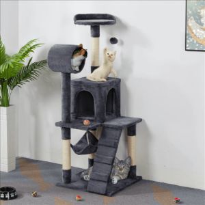 Scratchers Árbol para gatos de 51 pulgadas con hamaca y torre de poste rascador, rascador para gatos de color gris oscuro