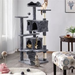 Scratchers Árbol para gatos doble condominio de 54,5 pulgadas con torre rascadora, gris oscuro