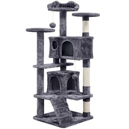 Scratchers 54.5 "Árbol de gato de condominio doble con una torre de poste de rastro, scratcher múltiples para gatos suministros de gato gato