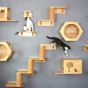 SCRAYERS Cat d'escalade d'escalade mural monté en quatre pas d'escalier avec Sisal Scratch Post For Cats Tree Perch Platform Jumping Furniture