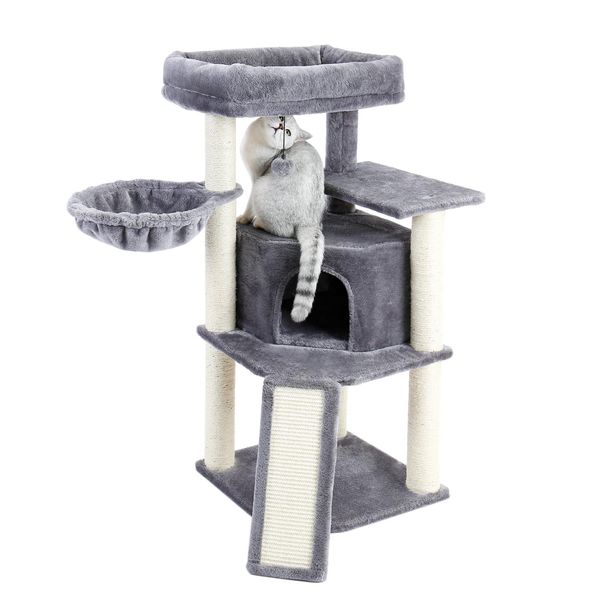 Planche à gratter pour chat, cadre d'escalade avec berceau, tour pour chat, jouet pour animaux de compagnie, colonnes renforcées