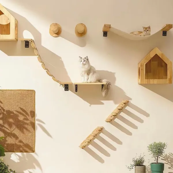 Griffoirs pour chat, poteau à gratter mural, étagère d'escalade pour chat, hamac, étagère murale pour chaton, arbre, perchoir, étagères en bois pour meubles pour chats