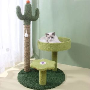 Scratchers Krabpaal Houten Schattige Cactus Kat Schraper Toren Luxe Nest Kat Klimrek Gezellige Sisal Hennep Krabpaal