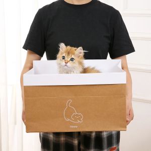 Scratchers Maison de chat pliable Double papier kraft boîte de rangement pour chat avec planche à gratter pour chat jouer lit pour chat nid fournitures pour grattoir pour chat pour animaux de compagnie
