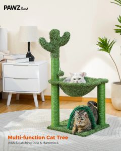 Scratchers H84CM Petit arbre à chat en forme de cactus pour intérieur confortable, hamac, poteau à gratter, auto-toiletteur pour chat, durable et stable, grande boule de perchoir