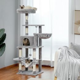 Griffoirs Hauteur 105CM Arbre à Chat Maison Condo Meubles Tour à Chat Multicouche Poteau à gratter en Sisal Naturel Grands paniers de butte de perchoir supérieur