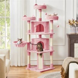 Scratchers LISM 69'' H Krabpaal Kattentoren met Condos Platforms Krabpalen, Roze