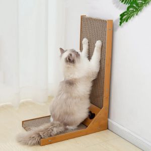 Grattoirs en forme de L pour chat, planche à gratter détachable, grattoir en bois pour chats, entraînement, griffe de meulage, jouet, fournitures de meubles