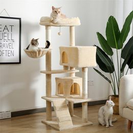 Scratchers Luxe MultiLevel Krabpaal Toren met Kattenappartement Gezellige Zitstokken Huisdier Speelhuis Krabpaal Stabiele Kattentoren met Hangende Bal