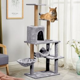 SCRAYERS MINILURE CAT TAIR MAISON AVEC SWING HAMMOCH CAT Cat Tower Tower Sisal Cat Cat Scratch Posts Cover Tissu en peluche Condos de chat