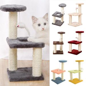 Rascadores Diseño multicapa Árbol para gatos Postes para rascar Torre de escalada con base de placa cuadrada Proteger el sofá para gatos pequeños Suministros para mascotas