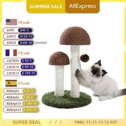 Arbre à chat en forme de champignon avec poteau à gratter, poteau en sisal naturel pour chaton, protection de meubles d'escalade, livraison rapide