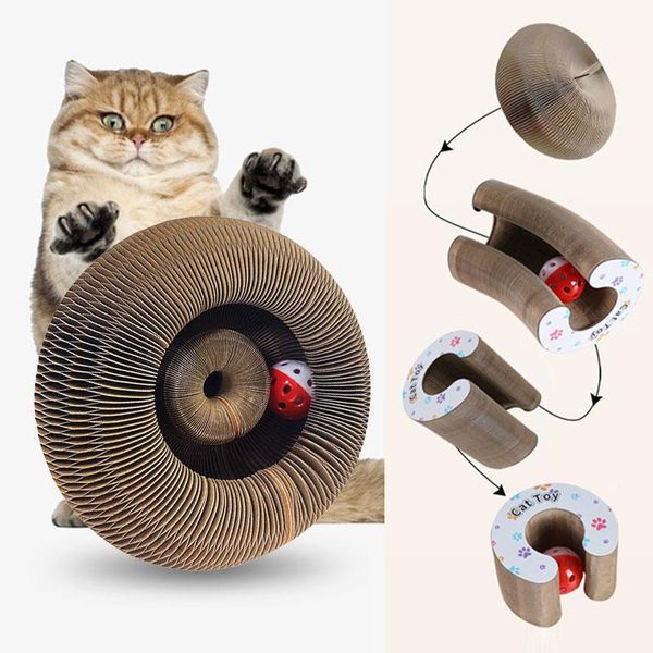 Organe à gratter en carton pour chat, jouet magique pour gratter avec planche d'herbe à chat avec boule de cloche, Protection du jeu à gratter