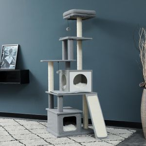 Scratchers Huisdier Krabpaal Huis Condo Zitstok Speeltuin Stabiel Meubilair voor Kitten MultiLevel Speeltoren voor grote katten Gezellig Nest Massief Hout