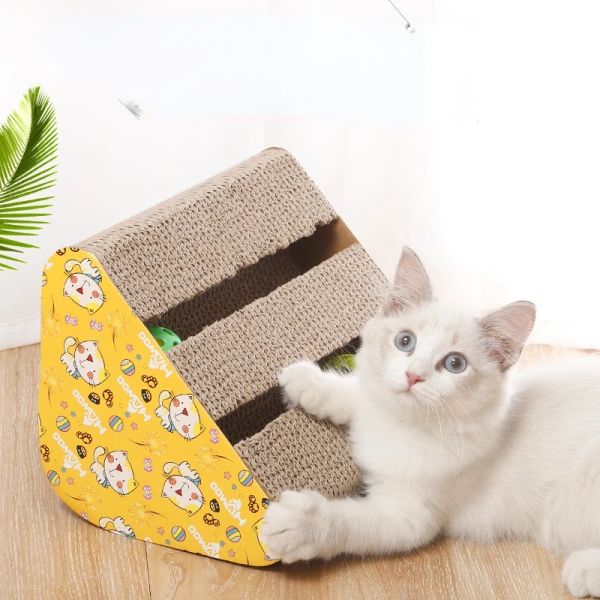 Griffoirs pour animaux de compagnie Double fente Triangle chat griffoir carton ondulé tampon de meulage des ongles avec cloches jouets pour chats meubles de protection de la maison