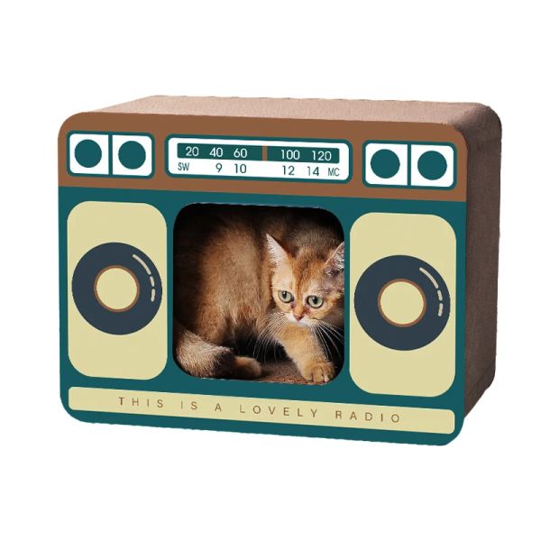 Grattoirs rétro Radio TV chat planche à gratter amusant vertical papier ondulé chaton maison résistant à l'usure meubles résistant aux morsures articles pour animaux de compagnie