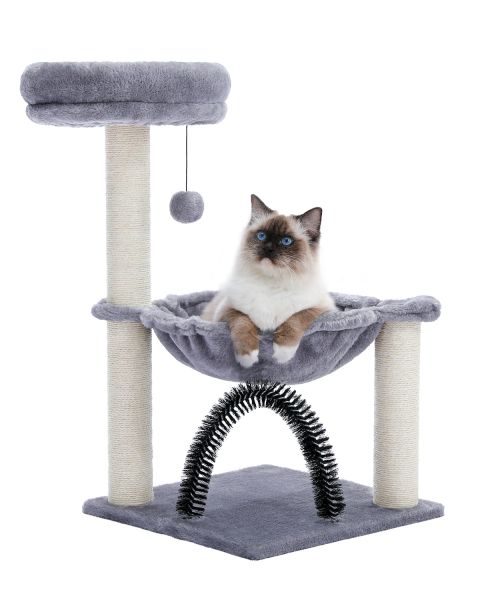 Scratch Small Cat Tree Cat Tower pour chaton avec super grande en peluche Hammock Cat Scratching Post pour les chats intérieurs avec un pinceau de chat perche supérieur