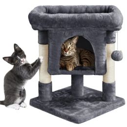 Scratchers SmileMart Arbre à chat 23,5" H 2 niveaux avec perchoir en peluche, maison pour chat gris foncé