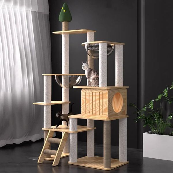 Rascadores de madera maciza para gatos, juego de escalada, plataforma rascadora, torre para gatos, techo, condominio, árbol, sofá, estera, productos para gatos, accesorios, productos para gatitos