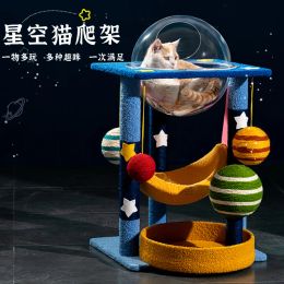Scratchers Space Capsule Cat Climbing Frame, Nido Integrado para Mascotas, Apartamento pequeño, árbol rascador para Gatos de Sisal, Juguete para Mascotas