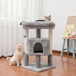 Scratchers Stabiele krabpaal met sisalpalen Kattentoren Ruim appartement Grote comfortabele zitstok met hangende bal voor kleine en middelgrote katten