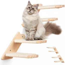 Scratchers Wall Mounted houten kat klimframe huisdierwandeling hennep touw 2 stappen antislip trap spijker klauw slijper kat spelen klim een ladder