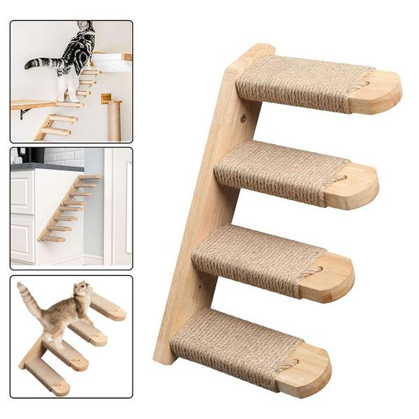 Échelle d'escalade murale pour chat, jouet en bois de caoutchouc de sisal, meubles pour animaux de compagnie, arbre à chat, chaton, ensemble d'étagères murales, escalier à gratter en bois pour chat