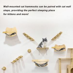 Hamac mural pour chat, ensemble d'étagères murales pour chaton, en bois naturel, robuste et Durable, support pour dormir, jouer, échelle d'escalade