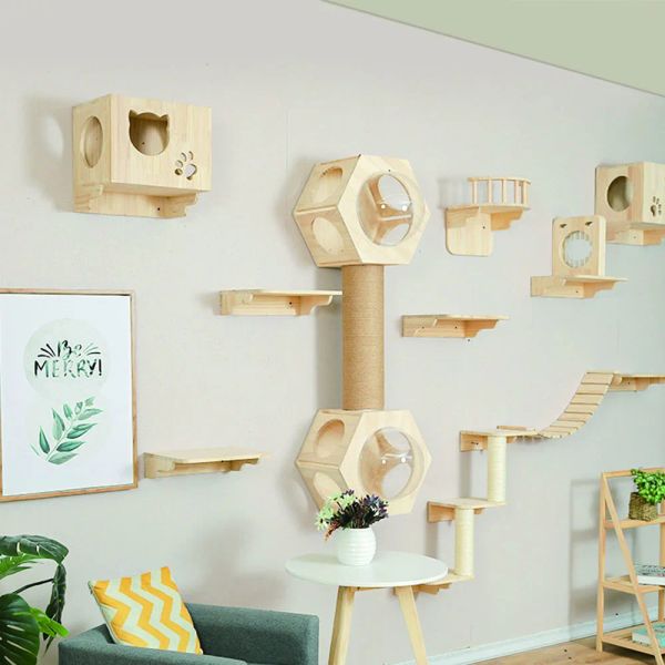 Grattoirs en bois pour chat, escalier d'escalade, étagères pour chats, perchoirs, activité, arbre à chat, grattoir, poteau à gratter, cadre d'escalade pour chat