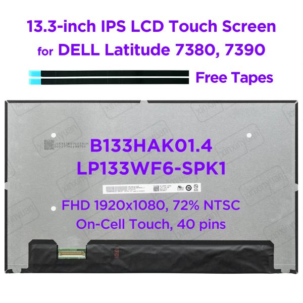 Pantalla 13.3 Pantalla táctil LCD LCD B133HAK01.4 LP133WF6SPK1 Para Dell Latitude 7380 7390 Panel de visualización FHD1920X1080 DP/N 06MFCT 05WR36