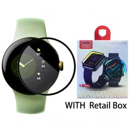 Protector de películas de pantalla para Google Pixel Watch PMMA Película protectora de borde curvo 3D de cobertura total con caja de venta al por menor