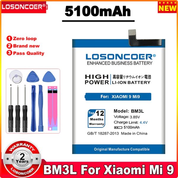 Écran Losoncoer BM3L 5100mAh Batterie de téléphone pour xiaomi 9 mi9 m9 mi 9 batteries + outils gratuits