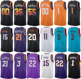 Sérigraphie Basketball Devin Booker Jersey 1 DeAndre Ayton 22 Bradley Beal 3 Jock Landale 11 Kevin Durant 35 TJ Warren 21 Darius Bazley 55 Torrey Craig 0 Équipe Hommes Enfants