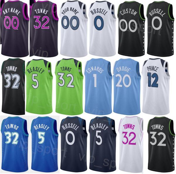 Sérigraphie Basketball Draft Pick Kendall Brown Jersey Jake LaRavia Bryce McGowens DAngelo RUSSELL 0 Naz Reid 11 Patrick Beverley 22 Josh Okogie 20 Vert Bleu Noir