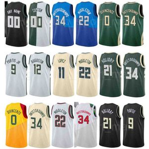 Screen Print Basketball Khris Middleton Jersey 22 Jrue Holiday 21 Giannis Antetokounmpo 34 Brook Lopez 11 Bryn Forbes Bobby Portis