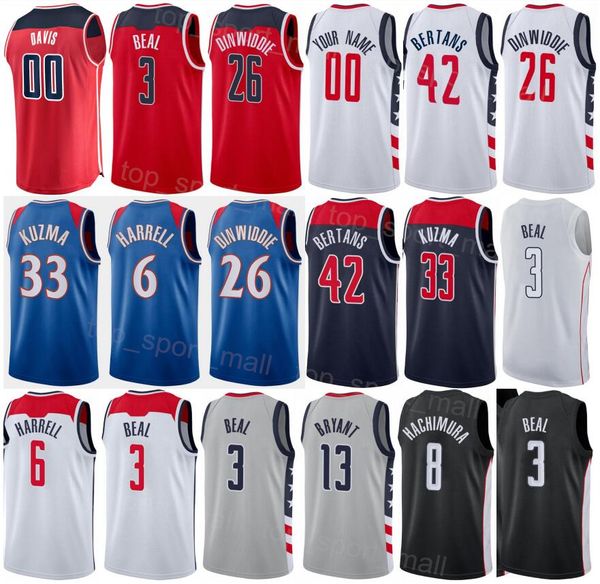 Sérigraphie Draft Pick Basketball Maillot Johnny Davis Kristaps Porzingis 6 Daniel Gafford 21 Bradley Beal 3 Kyle Kuzma 33 Kentavious Caldwell-Pope 1 Homme Femme Jeunesse