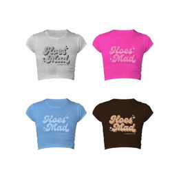 Sérigraphie Ajusté Coupe Slim T-shirts Personnalisé D'été T-shirts Col rond 100% Coton Streetwear Récolte Hauts T-shirts pour Femmes