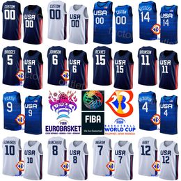 Imprimé équipe nationale de basket-ball US 8 Paolo Banchero Jersey Coupe du monde 13 Jaren Jackson Jr. 4 Tyrese Haliburton 11 Jalen Brunson 15 Austin Reaves 9 Bobby Portis Bridges