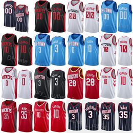 Screen Gedrukt Basketball Christian Wood Jersey 35 Eric Gordon 10 Kevin Porter Jr 3 Jalen Green 0 Jaesean Tate 8 Alperen Sengun 28 DJ Augustin 14 Red Wit Zwart Blauw