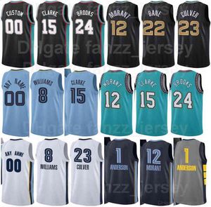 Maillots de basket-ball sérigraphiés Ja Morant 12 Kyle Anderson 1 Jarrett Culver 23 Brandon Clarke 15 DeAnthony Melton 0 Bleu marine Vert Noir Blanc Gris Hommes Femmes Enfants