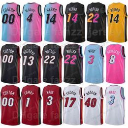 Maillots de basket-ball sérigraphiés Jimmy Butler 22 Dwyane Wade 3 Tyler Herro 14 Bam Ado 13 Kyle Lowry 1 Victor Oladipo 4 Noir Rouge Blanc Rose Jaune Hommes Femmes Enfants