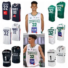 Zeefdruk Basketball National France U19 LDLC ASVEL Jersey Nanterre 92 32 Victor Wembanyama Team Maillot Ademend Kleur Marineblauw Wit Groen Zwart Hoog