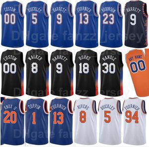 Schermdrukketbal RJ Barrett Jersey 9 Julius Randle 30 Kemba Walker 8 Alec Burks 18 Evan Fournier 13 Immanuel Quickley 5 Blauw Wit Oranje Mannen Vrouw Jongeren