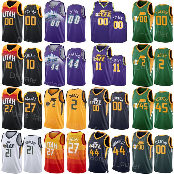 Maillot de basket-ball sérigraphié Rudy Gobert 27 Donovan Mitchell 45 Mike Conley 10 Bojan Bogdanovic 44 Clarkson 00 Joe Ingles 2 Danuel House Jr 25 Homme Femme Jeunesse