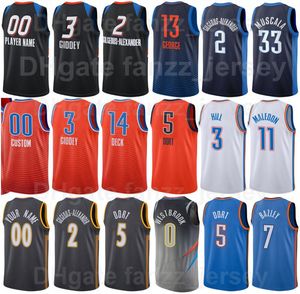 Pantalla impresa de baloncesto Shai Gilgeous-Alexander Jersey 2 Luguentz Dort 5 Darius Bazley 7 Mike Muscala 33 Isaiah Roby 22 Theo Maledon 11 Negro Blanco Hombres Mujeres Niños