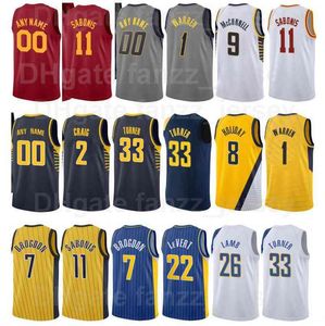 Baloncesto serigrafiado TJ McConnell Jerseys 9 Edmond Sumner 5 Chris Duarte 3 Isaiah Jackson 23 Jeremy Lamb 26 Torrey Craig 2 Rojo Gris Blanco Negro Azul Hombres Mujeres Niños