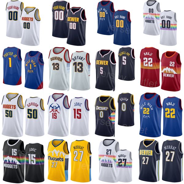 Hombre serigrafiado Baloncesto juvenil Zeke Nnaji Jersey 22 Thomas Bryant 13 Jamal Murray 27 Nikola 15 Michael Porter Jr 1 Aaron Gordon 50 Jeff Green 32 Ícono de la Asociación