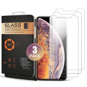 Lot de 3 protecteurs d'écran en verre trempé pour iPhone 15 14 13 12 11 PRO XR XS MAX avec emballage de vente au détail
