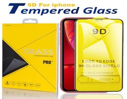 Protector de pantalla de vidrio templado 9D para iPhone 12 11 Pro Xs Max X 7 8 Samsung 9H Pegamento de cubierta completa con paquete minorista 9994784